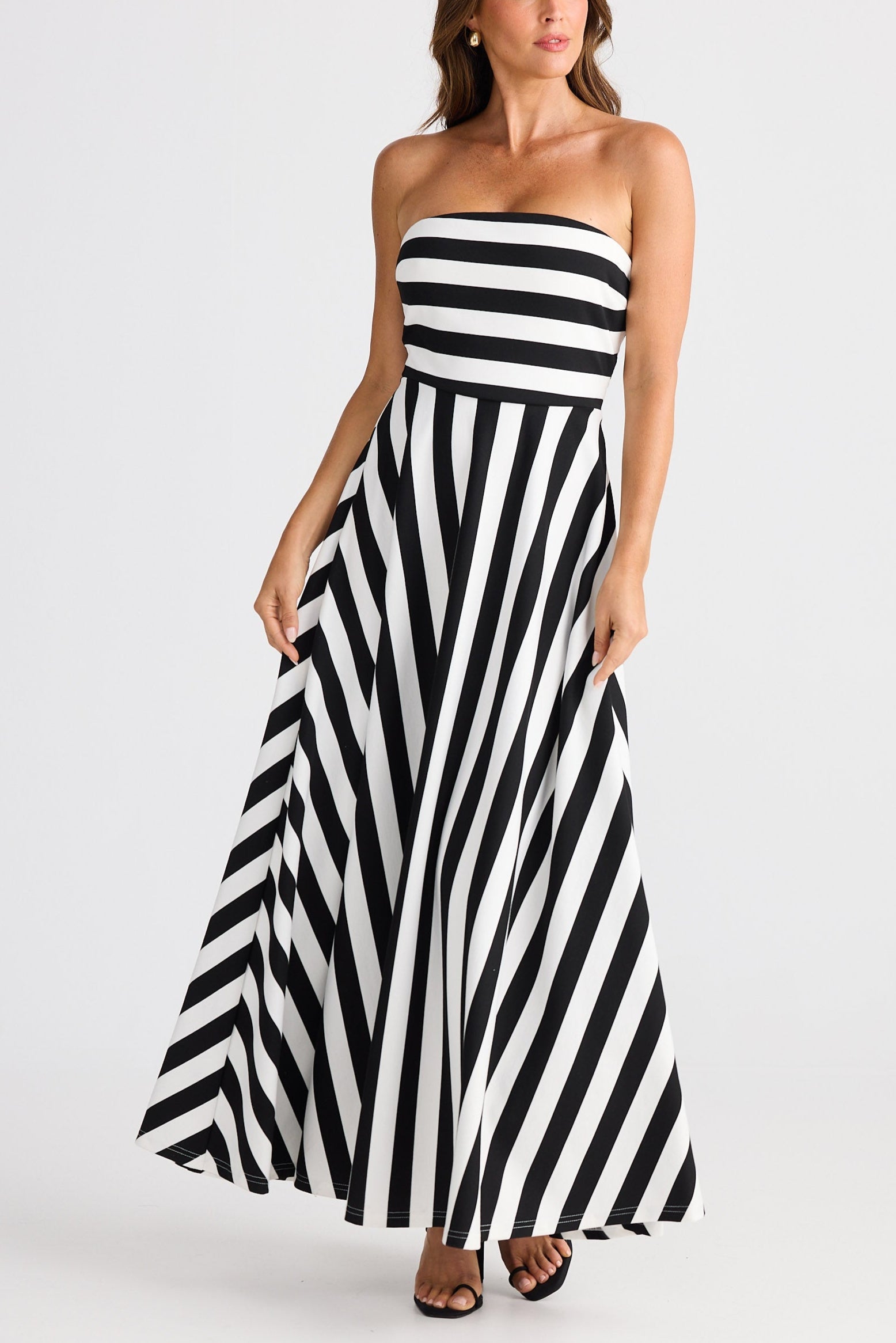 Thandie Strapless Dress - Black Wide Stripe